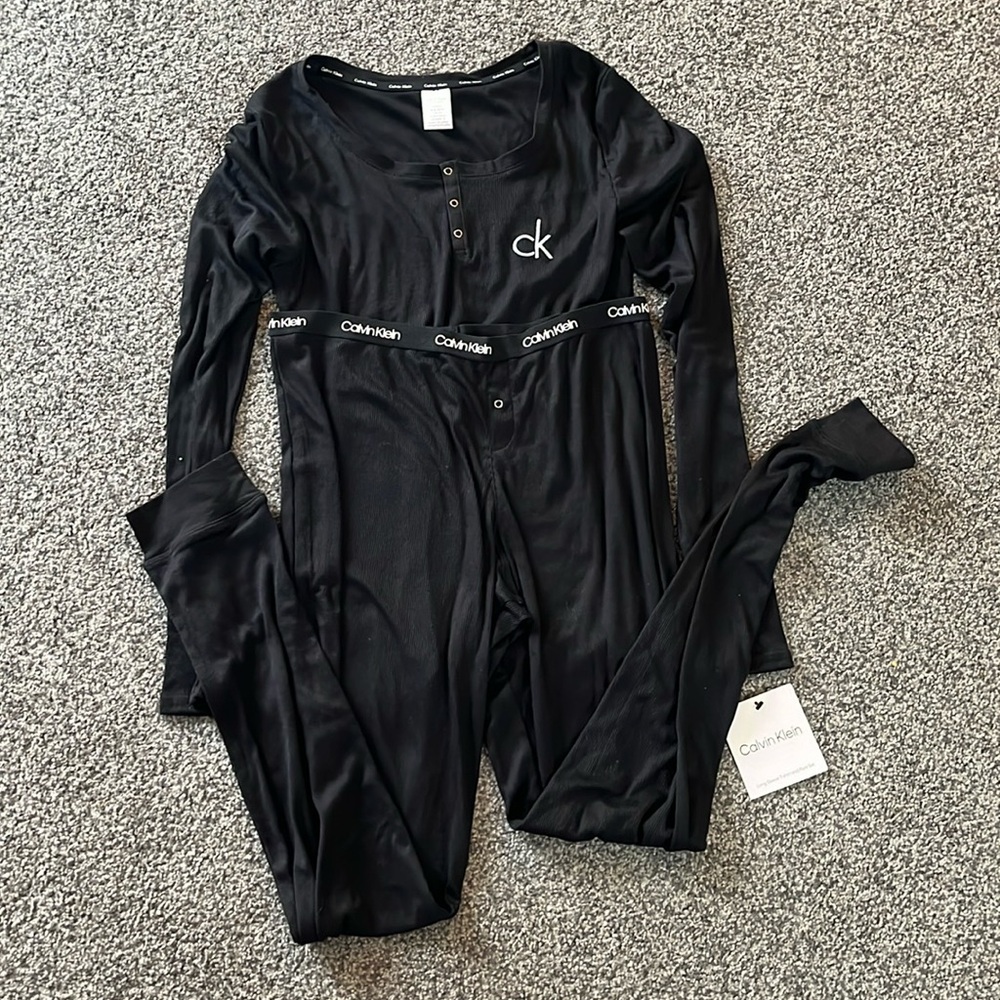 Calvin Klein Black Ribbed Pajama Set Size Small NWT